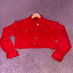 Red Cropped Jean Jacket